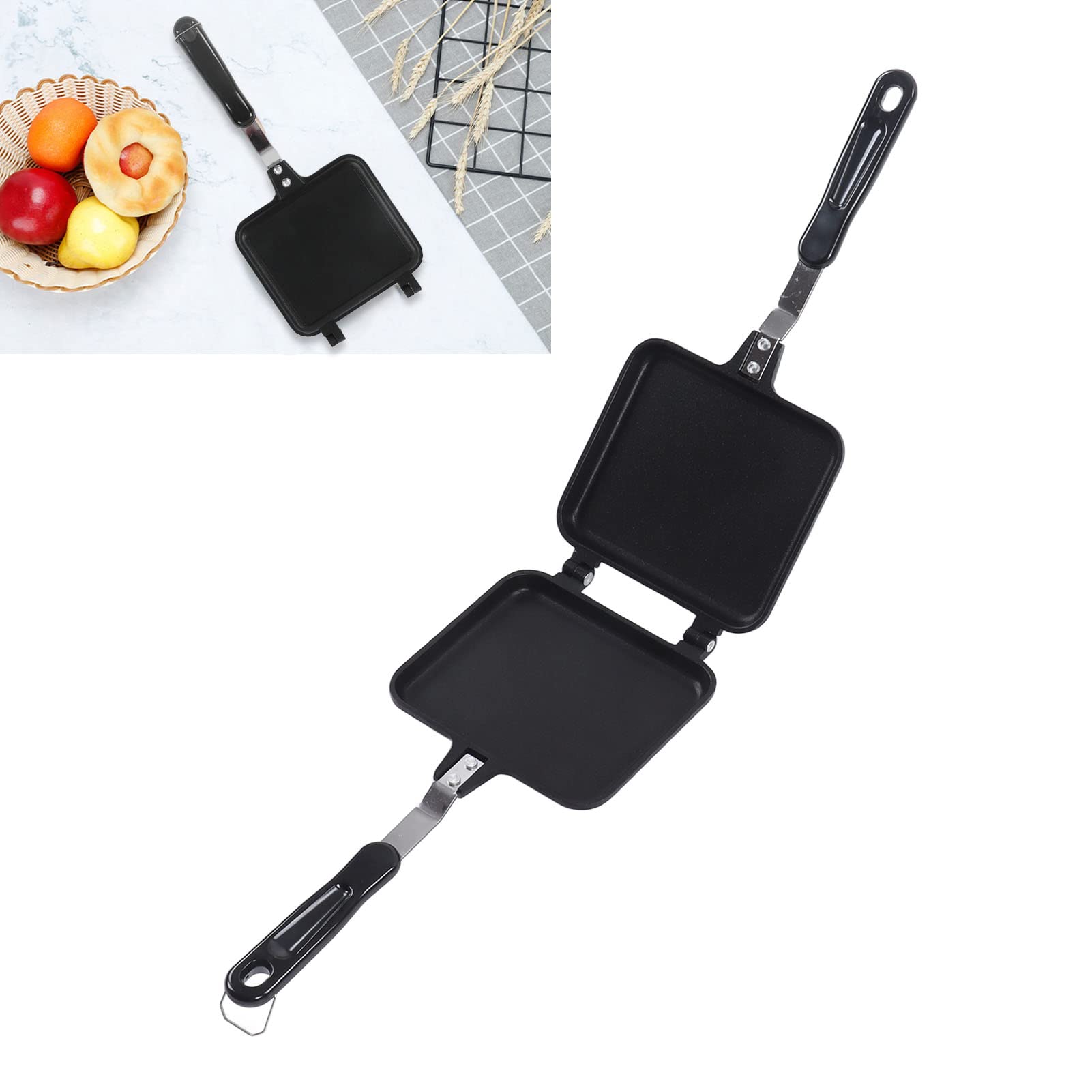 Double Sided Frying Pan, Sandwich Grill Maker with Non Stick Cast Iron Grilling Plate Breakfast Frying Pan Foldable Grill Frying Pan For Breakfast Toast Panini Waffle