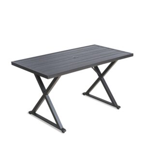 ulax furniture rectangle outdoor patio dining table - 55 x 28 inches steel frame table with umbrella hole for garden, lawn, deck