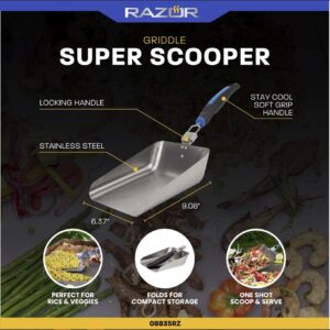 Razor Griddle Food Scooper, Stainless Steel Griddle Food Mover, Multi-Purpose Extra-Large Food Scoop for Outdoor Cooking, BBQ, Grilling, Large Food Shovel, Grill Spatula for Stir Fry & More - 08835RZ