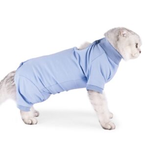 Cat Recovery Suit After Surgery, Pet Recovery Wear for Abdominal Wounds Cat Onesie Cone E-Collar Alternative,Blue L