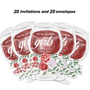 Floral Bachelor Party Invitations with Envelopes, 20 Set Rose Cup Shaped Invitations Bridal Shower Bachelorette Party Invites Supplies Favors, Double-Sided