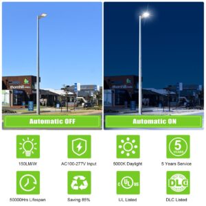 150W LED Parking Lot Light with Photocell UL DLC Listed 22500LM Commercial LED Shoebox Pole Lights Arm Mount Flood Lights Dusk to Dawn IP65 Outdoor Area Sport Court Street Road Lighting AC 100-277V