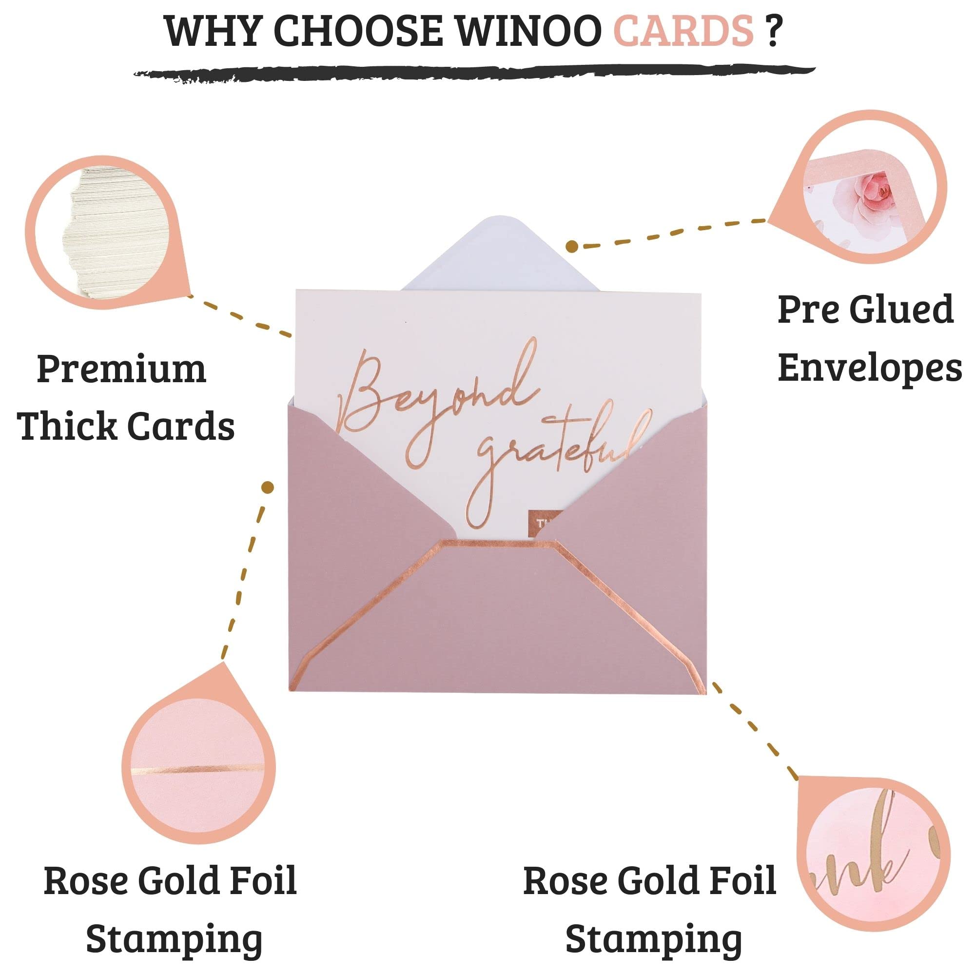 Rose Gold Beyond Grateful Thank You Cards with Envelopes - 36 PK - 4x6 Inches Bridal Shower Thank You Cards Baby Shower Baby Girl Thank You Notes for Wedding Birthday