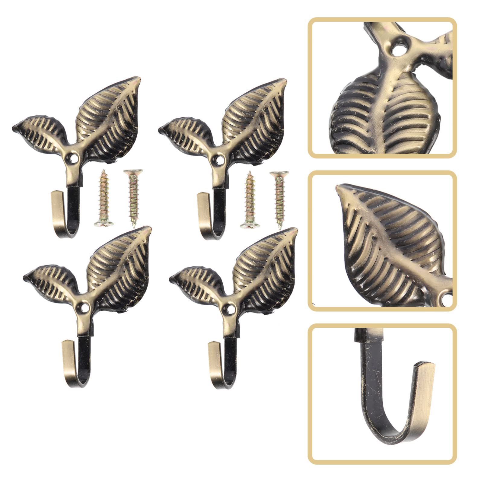 MAGICLULU 4pcs Metal Leaf Shaped Single Wall Hooks Vintage Iron Coat Hooks Rustic Wall- Mounted Coat Hangers for Home Scarf Bag Towel Key Cap Hat Bronze