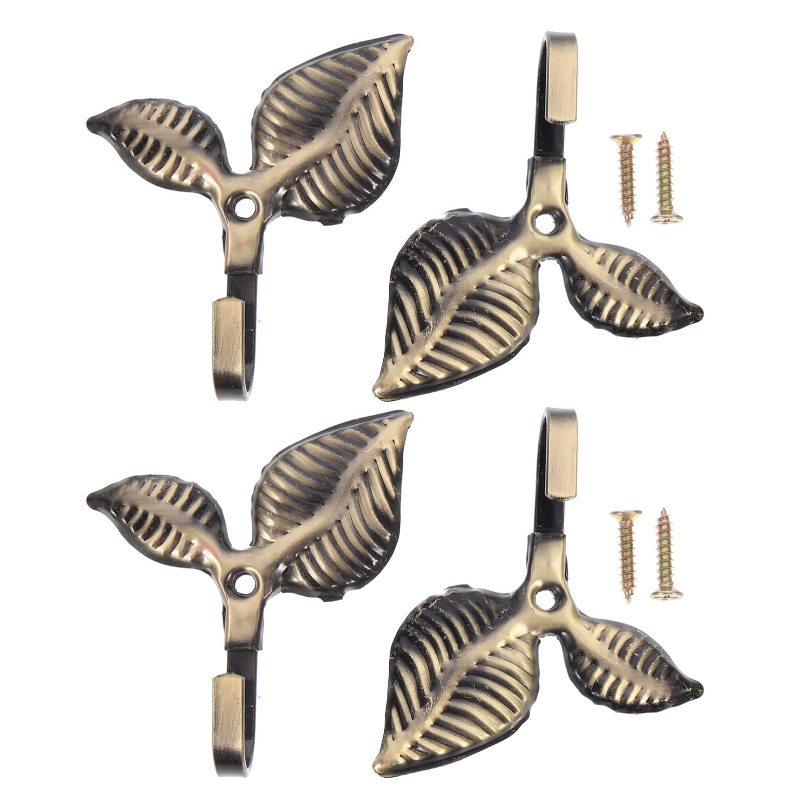 MAGICLULU 4pcs Metal Leaf Shaped Single Wall Hooks Vintage Iron Coat Hooks Rustic Wall- Mounted Coat Hangers for Home Scarf Bag Towel Key Cap Hat Bronze