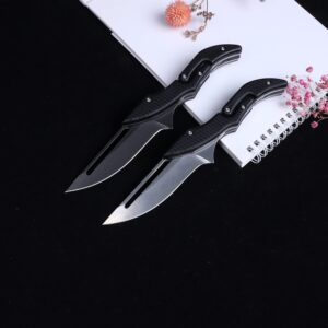 MASALONG Residual Wings KNI191 Damascus / 5cr15 steel folding collection knife (Straight back black blade+sheath)