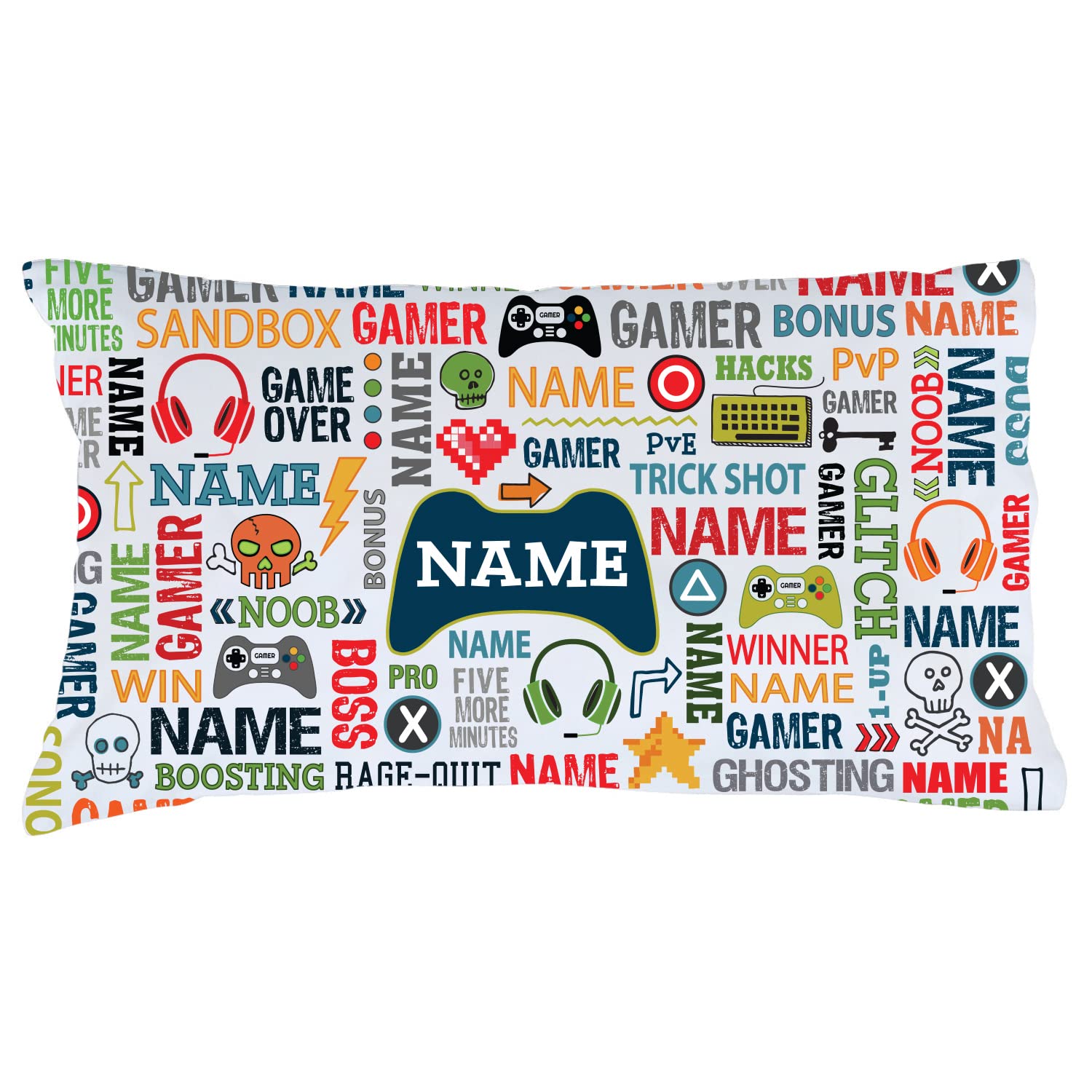 Personalized Planet Video Gamer Icon Pillowcase with Custom Name Printed | Fun Bedroom Décor for Children | Standard Queen Size Pillow Cover | 20x31