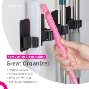 DOMAXCAI 4 Pack Broom Holder Wall Mount, Improved Broom Holder, Super Anti-Slip Mop and Broom Holder Wall Mount, Broom Hanger Gripper for Kitchen, Bathroom, Closet, Garden Garage, Black