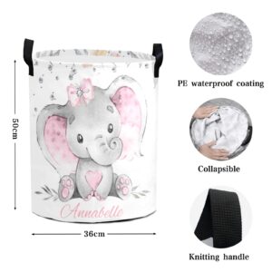 Pink Gray Elephant Diamond Personalized Waterproof Foldable Laundry Basket Bag with Handle, Custom Collapsible Clothes Hamper Storage Bin for Toys Laundry Dorm Travel Bathroom