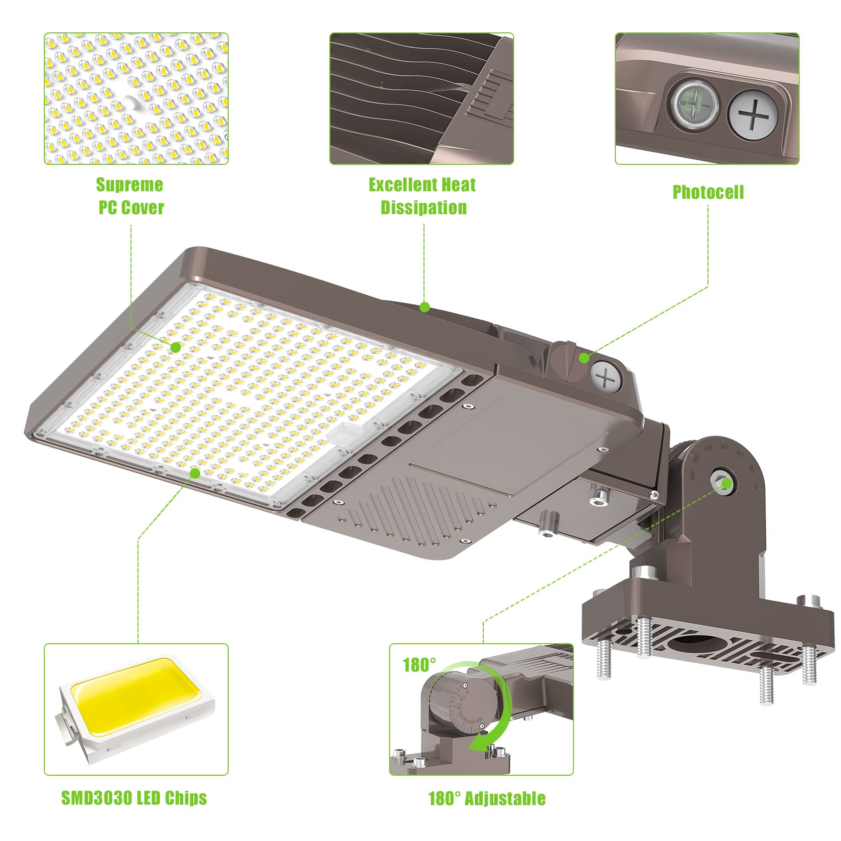 150W LED Parking Lot Light with Photocell UL DLC Listed 22500LM Commercial LED Shoebox Pole Lights Arm Mount Flood Lights Dusk to Dawn IP65 Outdoor Area Sport Court Street Road Lighting AC 100-277V