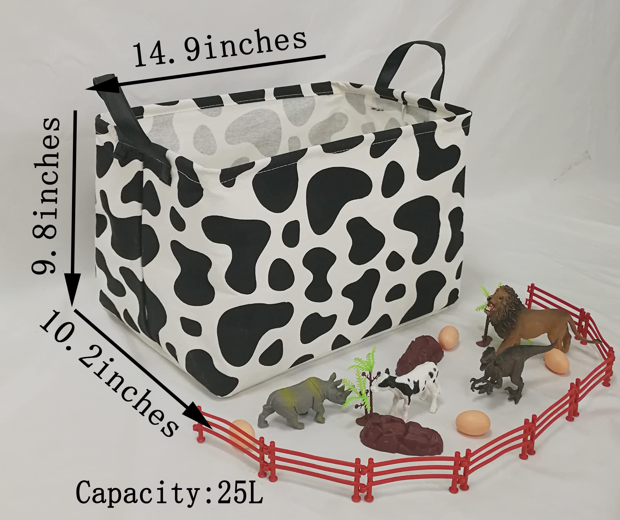 HUAYEE Rectangular Storage Bin Shelf Basket Canvas Fabric Toy Box,Waterproof Coating Nursery Hamper with Handles,Gift Basket for Home,Office,ClothesBooks(REC Cow)