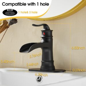 FRANSITON Waterfall Faucet Bathroom Faucet Single Handle One Hole Oil Rubbed Bronze Finish Large Spout Lavatory Faucets Oil Rubbed Bronze Waterfall Faucet (Matte Black)