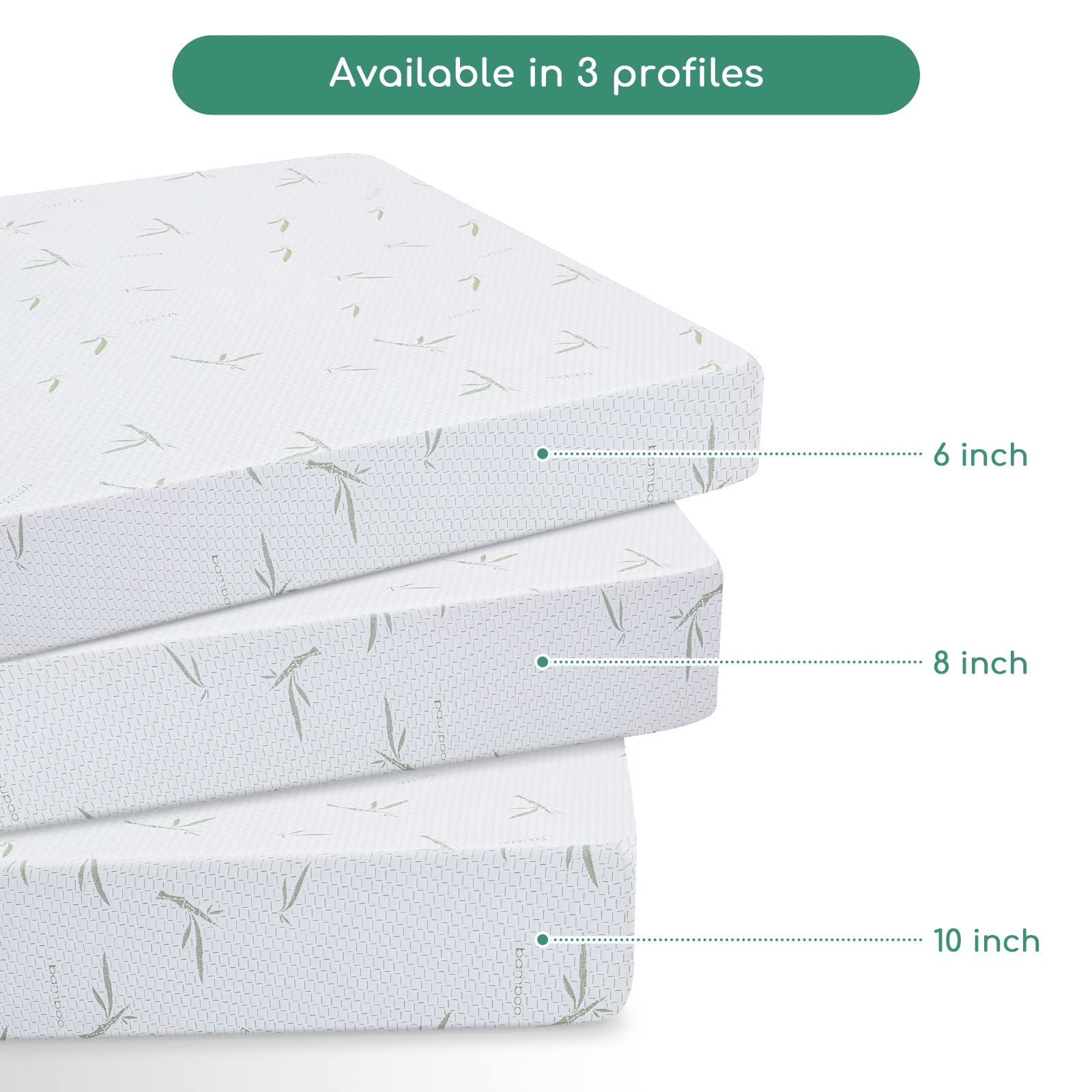 Airdown King Mattress, 10 Inch Memory Foam Mattress in a Box with Breathable Bamboo Cover, Medium Firm Green Tea Gel Mattress for Pressure Relieving, CertiPUR-US Certified, Made in USA, White