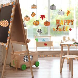 BeYumi 93Pcs Happy Fall Pumpkin Cutouts Bulletin Board Set Hello Fall Cutouts with Farmhouse Pumpkin Borders Trim Halloween Thanksgiving Theme Party Decoration Supplies for Home Sweet Classroom School