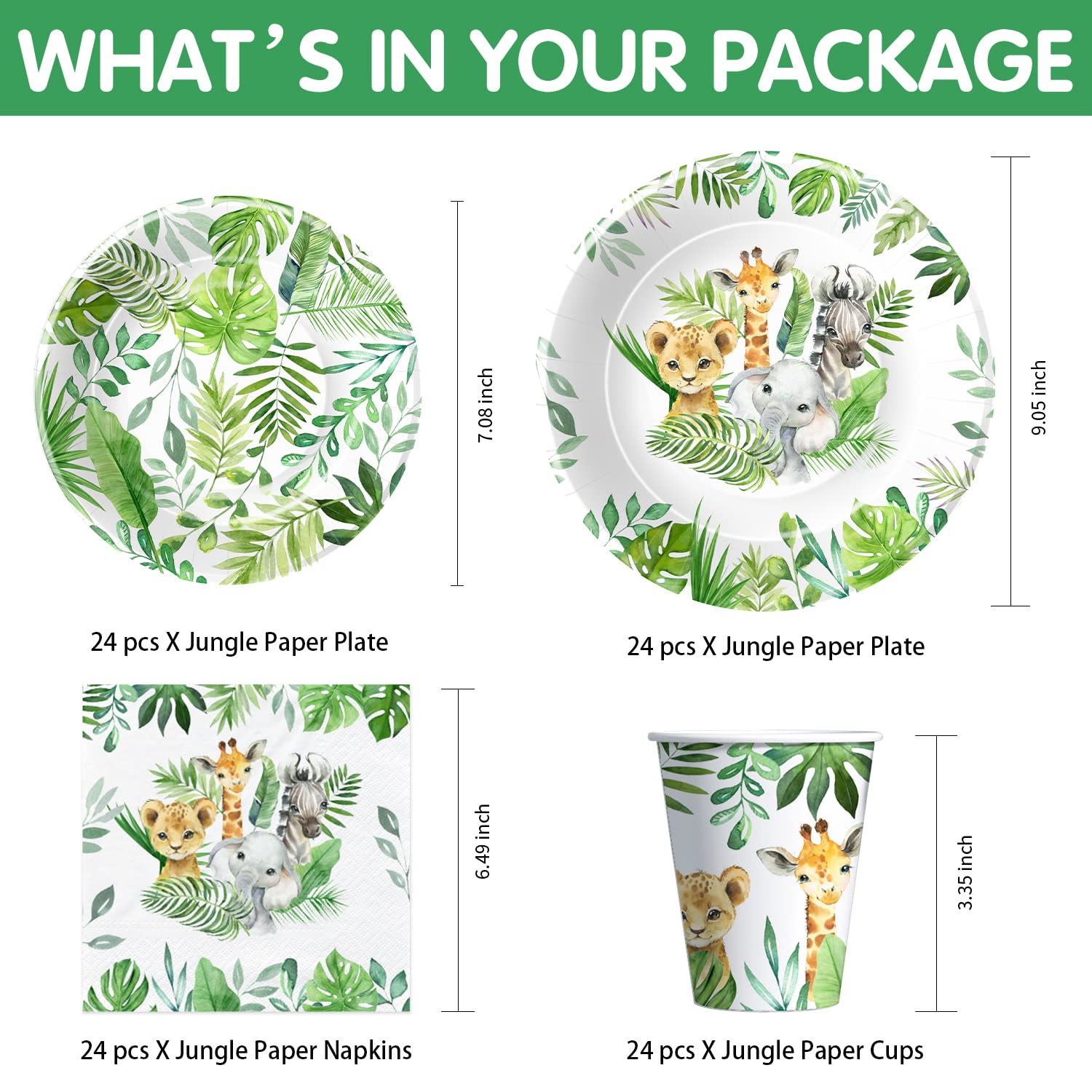 HIPVVILD Safari Birthday Decorations Tableware - Jungle Theme Party Supplies Include Plates, Cups, Napkin, Cutlery, Tablecloth, Straws, Animal Safari Jungle Birthday Baby Shower Decorations | Serve 24