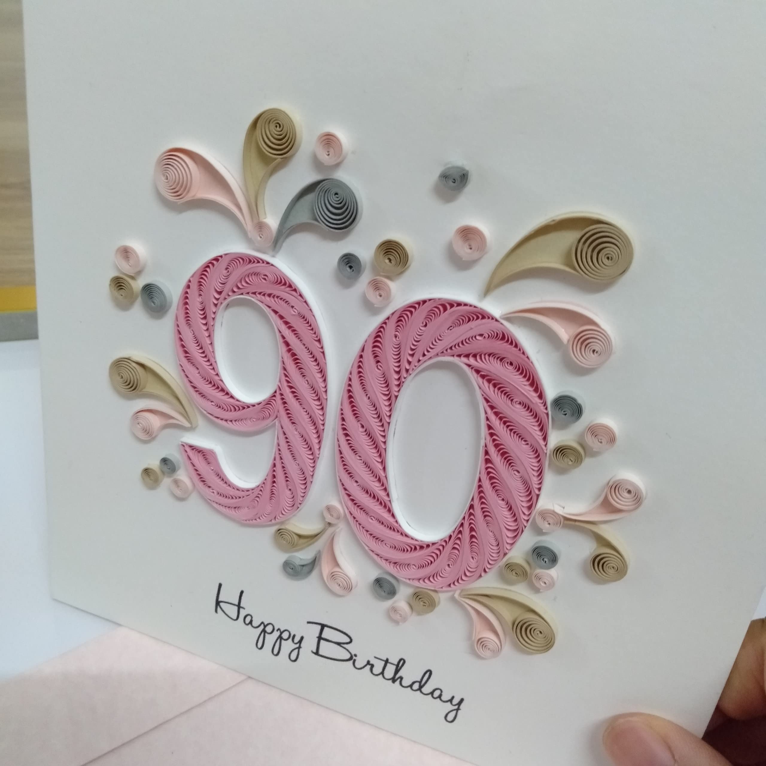 SDFSDF Happy Birthday 90 Years Old Card, 90th Ninety Year Decorations, Card for Grandmother, Big Mom, Gammy ,Gamma ,Grandmom, Handmade Quilling (90th Birthday) (10)