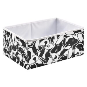 Poeticcity Seamless Black White Doodle Dog Head French Bulldog Puppy Face Rectangular Storage Basket Bin, Collapsible Storage Box, Foldable Nursery Baskets Organizer for Toy, Clothes Easy to Assemble