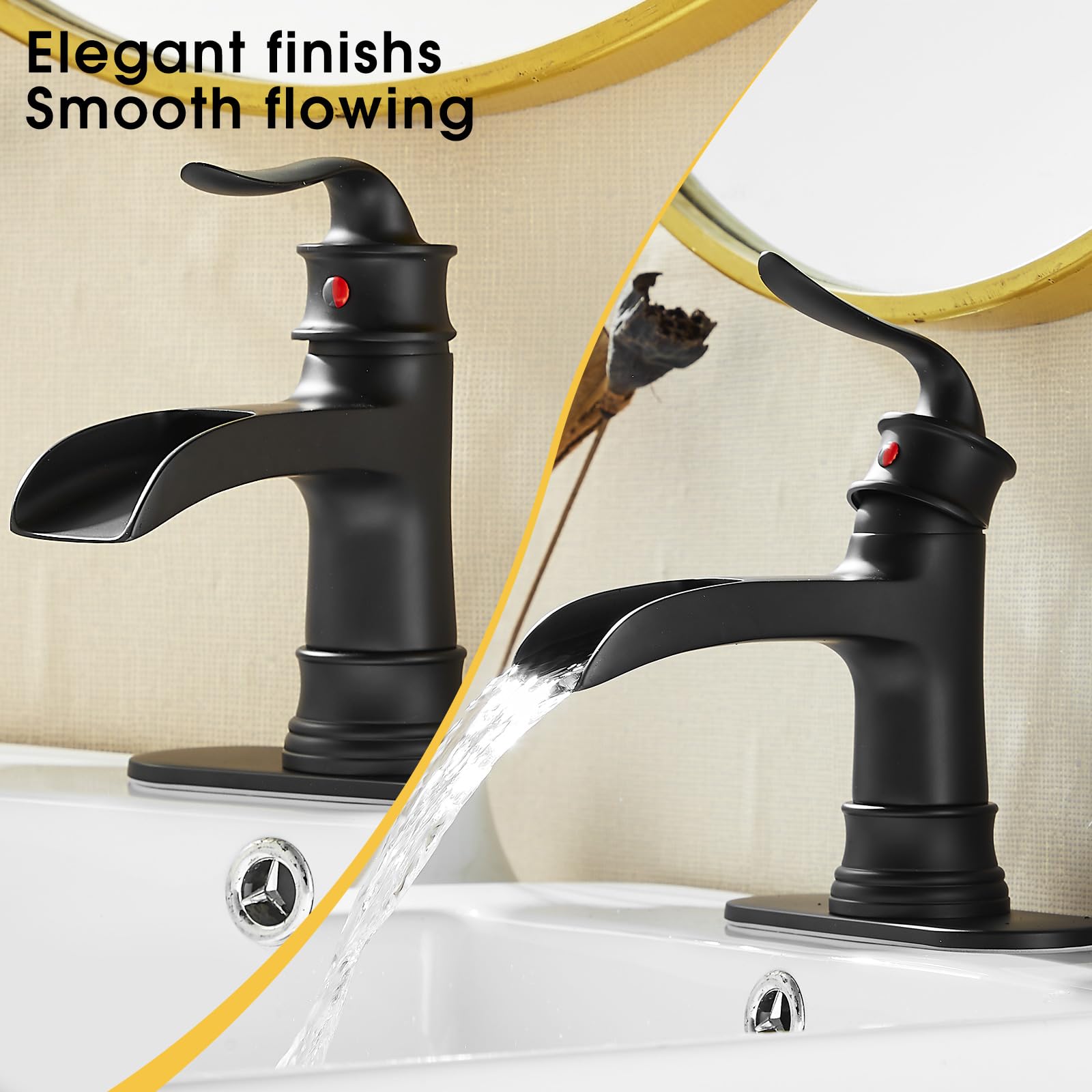 FRANSITON Waterfall Faucet Bathroom Faucet Single Handle One Hole Oil Rubbed Bronze Finish Large Spout Lavatory Faucets Oil Rubbed Bronze Waterfall Faucet (Matte Black)