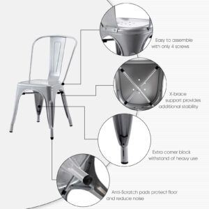 MFD LIVING 18 Inch Metal Dining Chair, Indoor Outdoor Patio Chair with Rustless, Stackable Chair for Restaurant Dining Room Chair Set of 4 (Sliver)