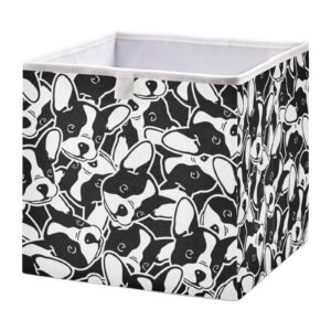 poeticcity seamless black white doodle dog head french bulldog puppy face rectangular storage basket bin, collapsible storage box, foldable nursery baskets organizer for toy, clothes easy to assemble