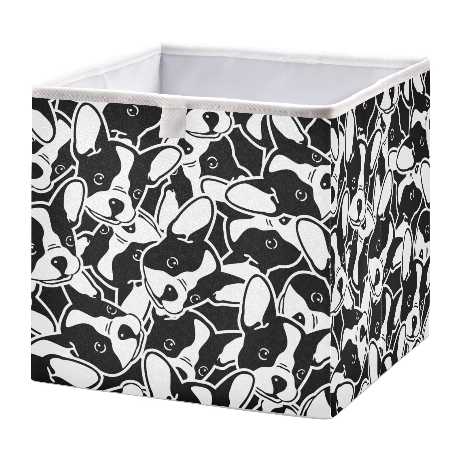 Poeticcity Seamless Black White Doodle Dog Head French Bulldog Puppy Face Rectangular Storage Basket Bin, Collapsible Storage Box, Foldable Nursery Baskets Organizer for Toy, Clothes Easy to Assemble