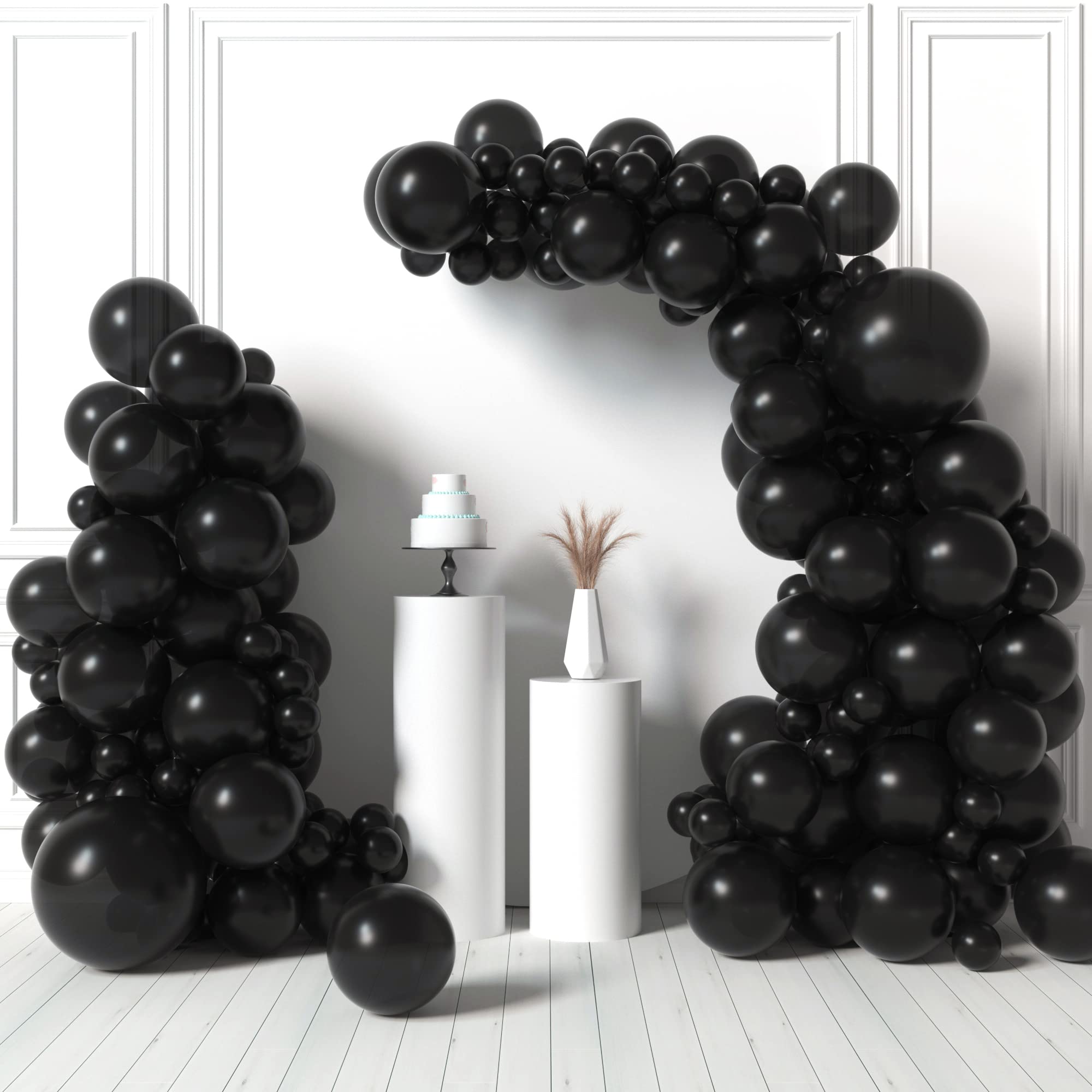 HOUSE OF PARTY Black Balloon Garland Kit - 5/12/18 Inch | Black Latex Balloons Different Sizes Pack for Halloween Birthday Party Decorations