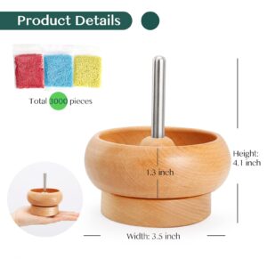 Tilhumt Bead Spinner for Jewelry Making, Effortless Rotating Wooden Clay Bead Spinner with 2 Big Eye Beading Needles and 3000 Seed Beads, Beading Supplies for Making Waist, Bracelets, Necklace