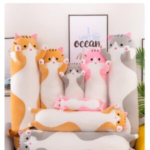 Yeqivo Long Cat Plush Pillow Soft Cat Body Pillow, Long Cat Stuffed Animal Cotton Kitten Sleeping Throw Pillow Gift for Kids Girlfriend(50CM,Pink)