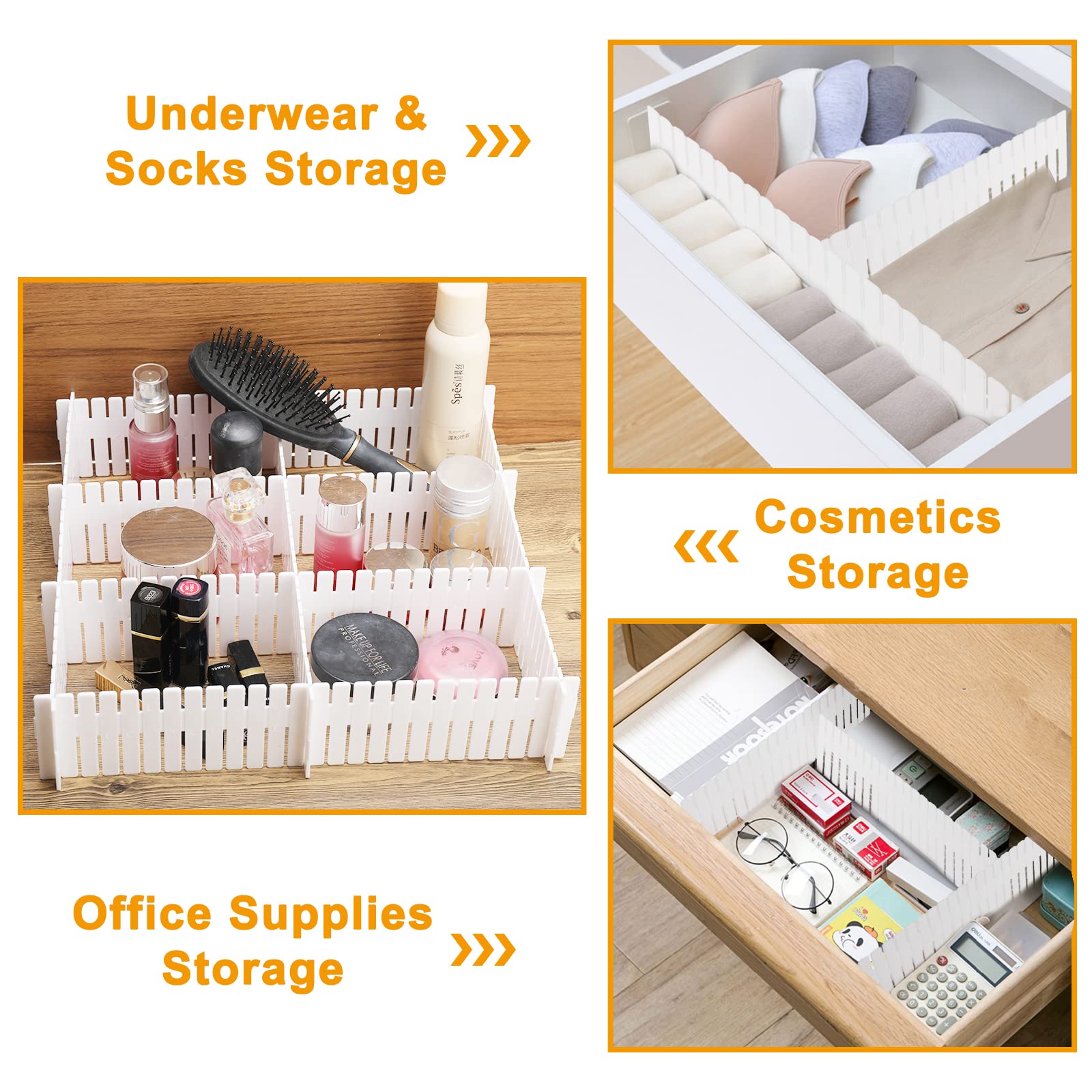 RealPlus 80pcs Drawer Dividers Plastic Adjustable Drawer Organizer for Socks Underwear Makeup Kitchen Bedroom Dresser, White