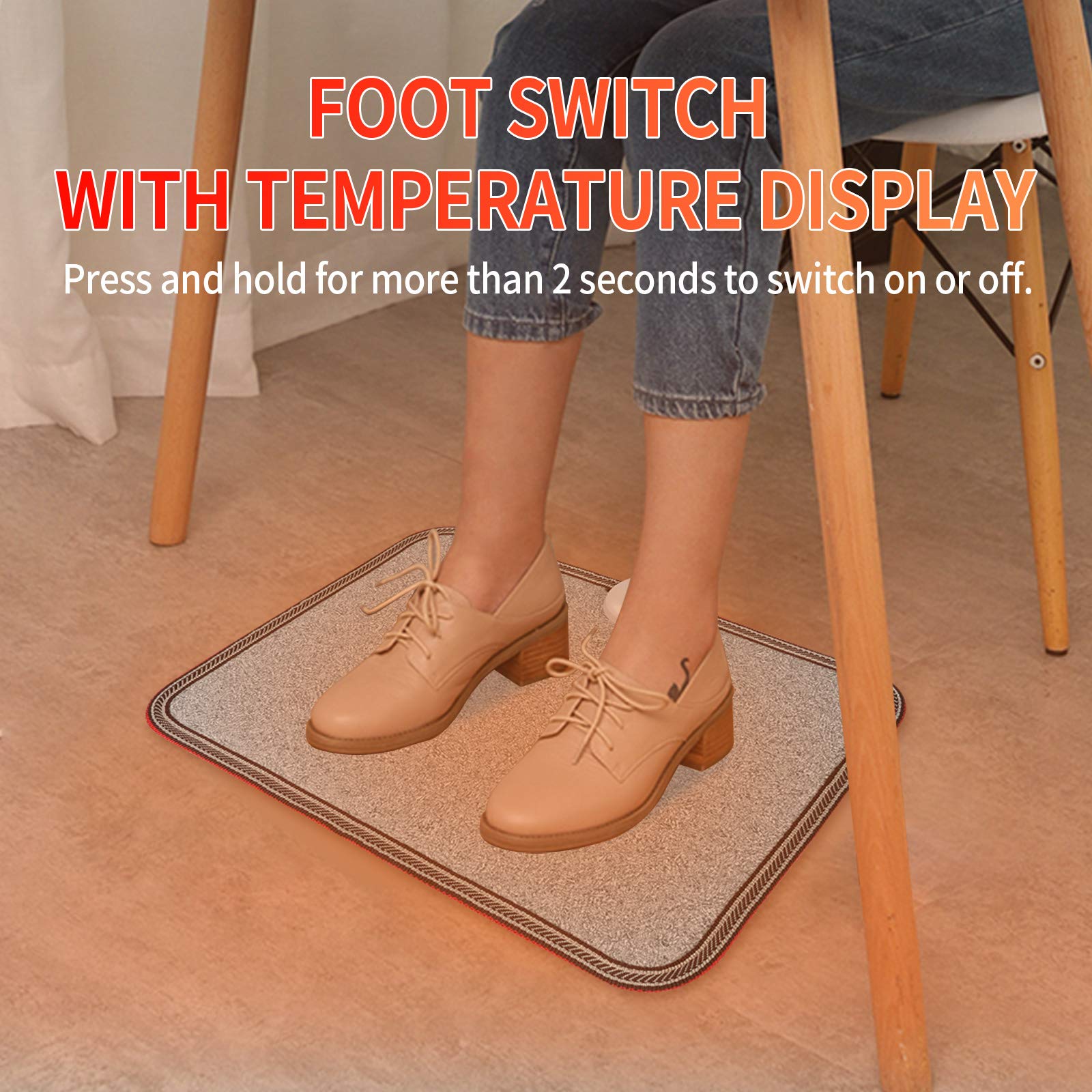 TISHIJIE Electric Heated Floor Mats - AC 110V Foot Heater, Heated Foot Warmer Mat Under Desk for Office and Home (Gray)