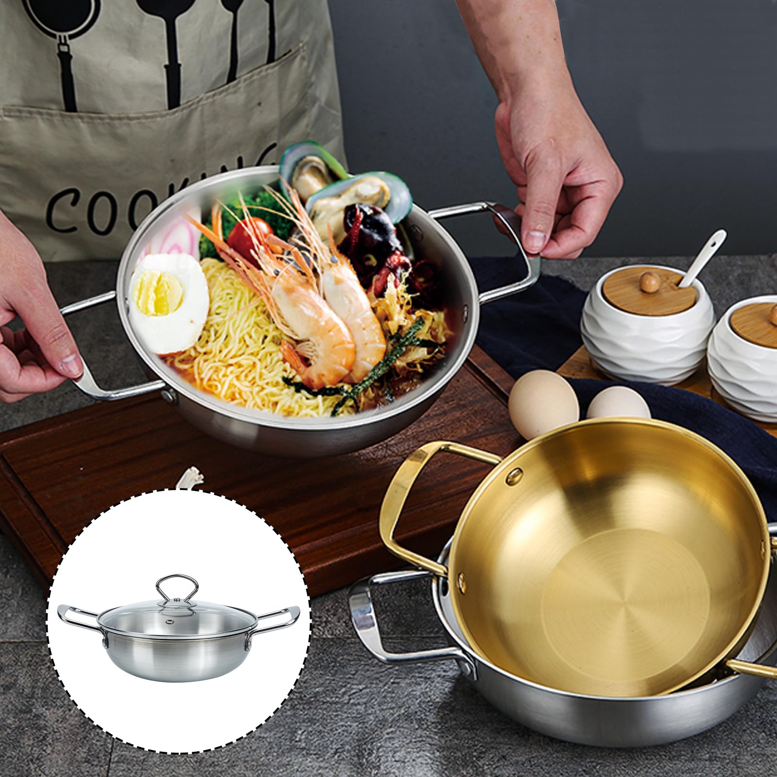 Pan with Lid Camping Cookware Stainless Steel Hot Pot Pot Without Divider Double Dry Handle Cooking Pot with Lid for Induction Cooktop Gas Stove 18cm Stock Pot Chinese Hot Pot