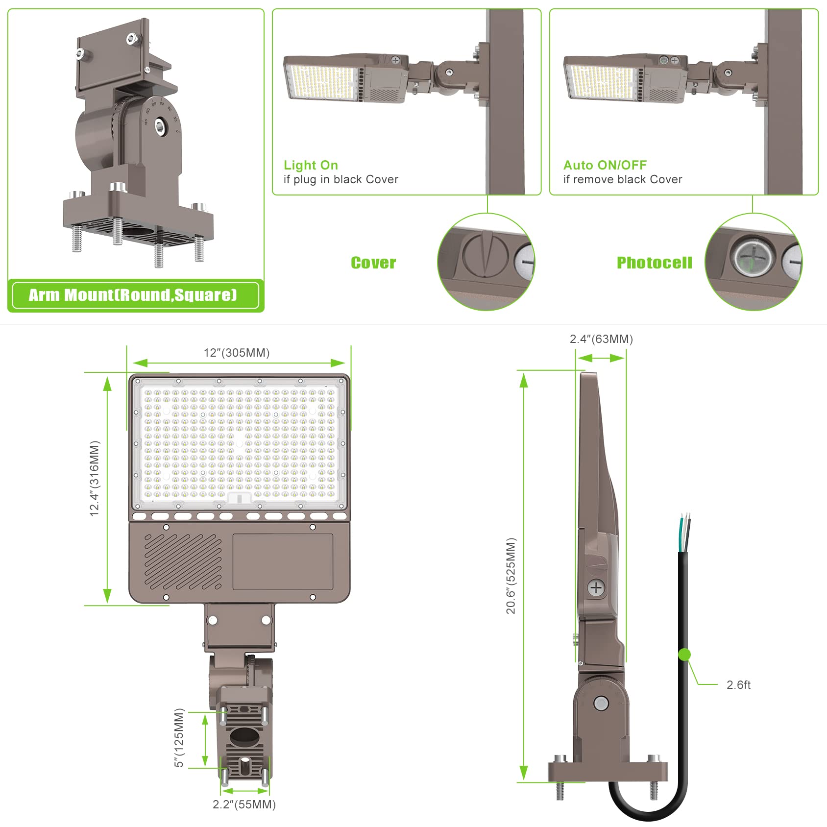 150W LED Parking Lot Light with Photocell UL DLC Listed 22500LM Commercial LED Shoebox Pole Lights Arm Mount Flood Lights Dusk to Dawn IP65 Outdoor Area Sport Court Street Road Lighting AC 100-277V