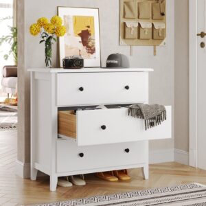 Hasuit White Dresser for Bedroom, 27.5''W Dresser with 3 Drawers, Modern Chest of Drawers, Large Capacity Solid Wood Dresser, Storage Cabinet for Bedroom, Hallway (Modern White)