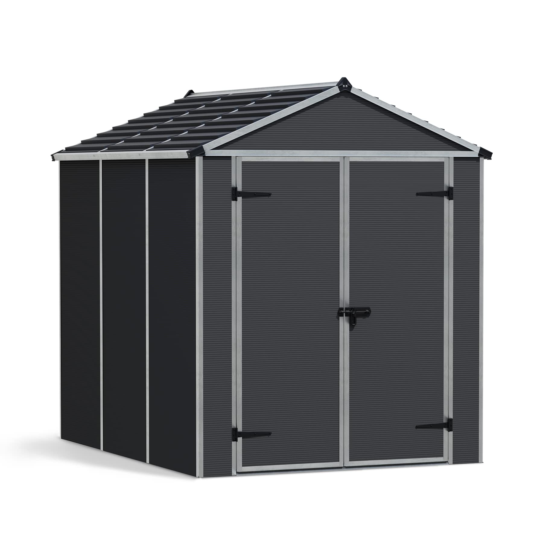 Palram - Canopia Rubicon Storage Shed, 6'x8' DIY Backyard Shed, Gray Polycarbonate Panels and Aluminum Frame, Sheds & Outdoor Storage for Lawn Mower, Bike, Garden Tools, Outdoor Storage Box Shed