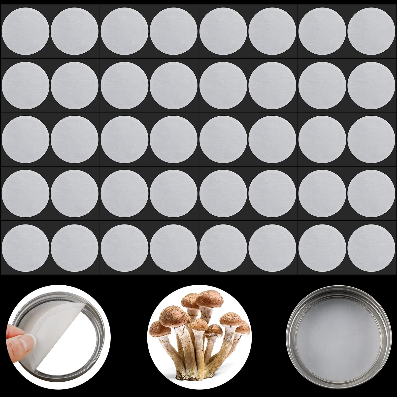 Synthetic Filter Paper Stickers 0.3 μm 84 mm Filter Disc Wide Mouth Filter Paper Stickers Disc Adhesive Filter Patch Sticker for Mushroom Cultivation Wide Mouth Jar Lids Mason Jars(40 Pieces)