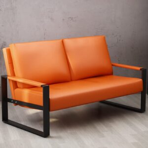 awqm mid-century loveseat sofa, faux leather, orange, 2-seat, small couch for bedroom, office, living room, sofa