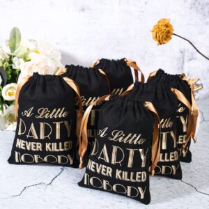 Cytdkve Gold Foil Wedding Favor Bags Bachelorette Party Hangover Kit Drawstring Bags for Bridesmaid Gifts (10 Pieces, Black, 5 x 7 Inch)