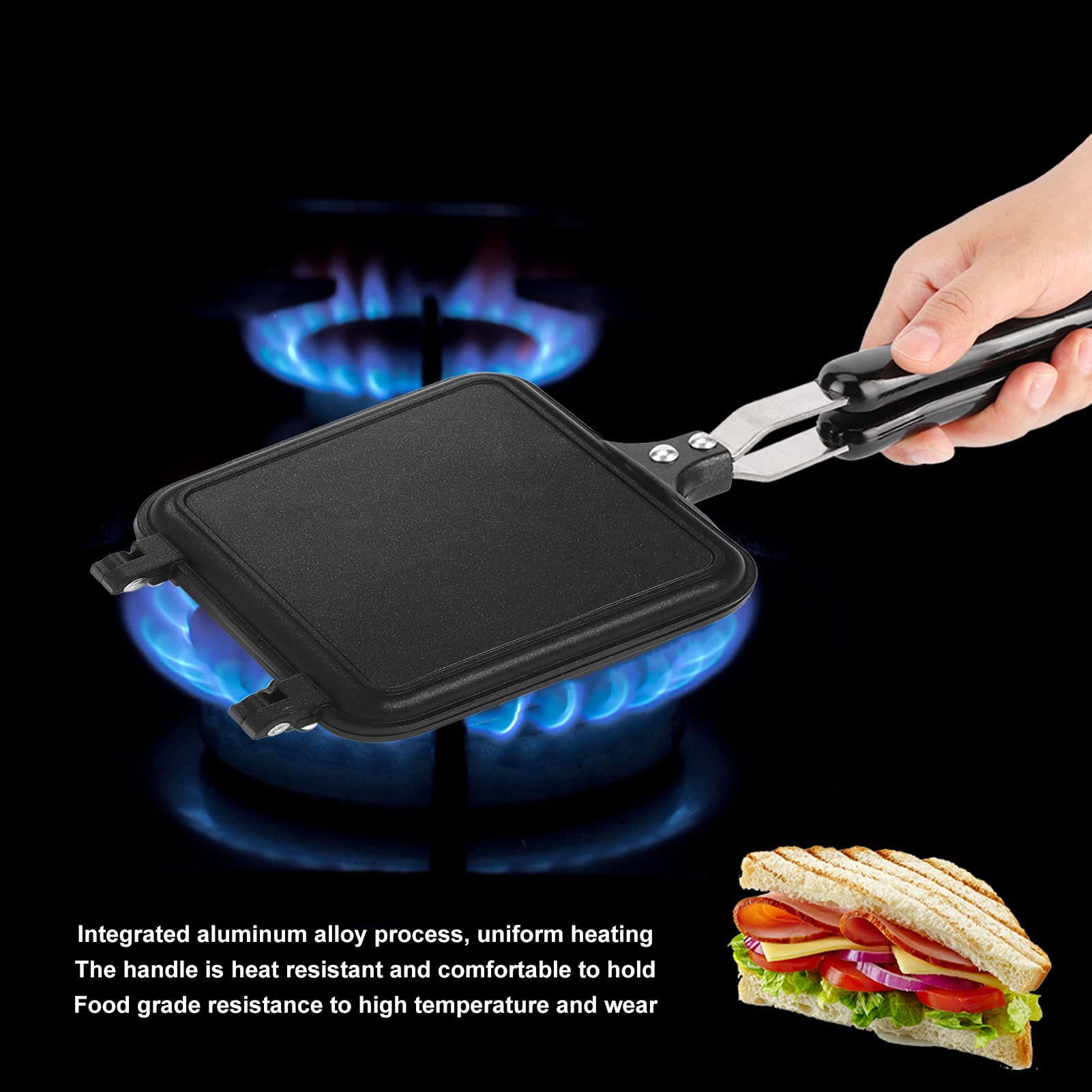 Double Sided Frying Pan, Sandwich Grill Maker with Non Stick Cast Iron Grilling Plate Breakfast Frying Pan Foldable Grill Frying Pan For Breakfast Toast Panini Waffle