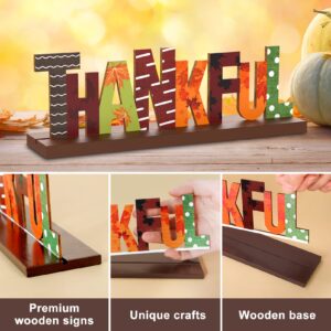 Thanksgiving Centerpieces for Tables Decorations, 4 Pack Wooden Pumpkin Turkey Thankful Blessed Decorative Signs, Harvest Autumn Fall Decor for Home Indoor Party Farmhouse Office Desk Fireplace