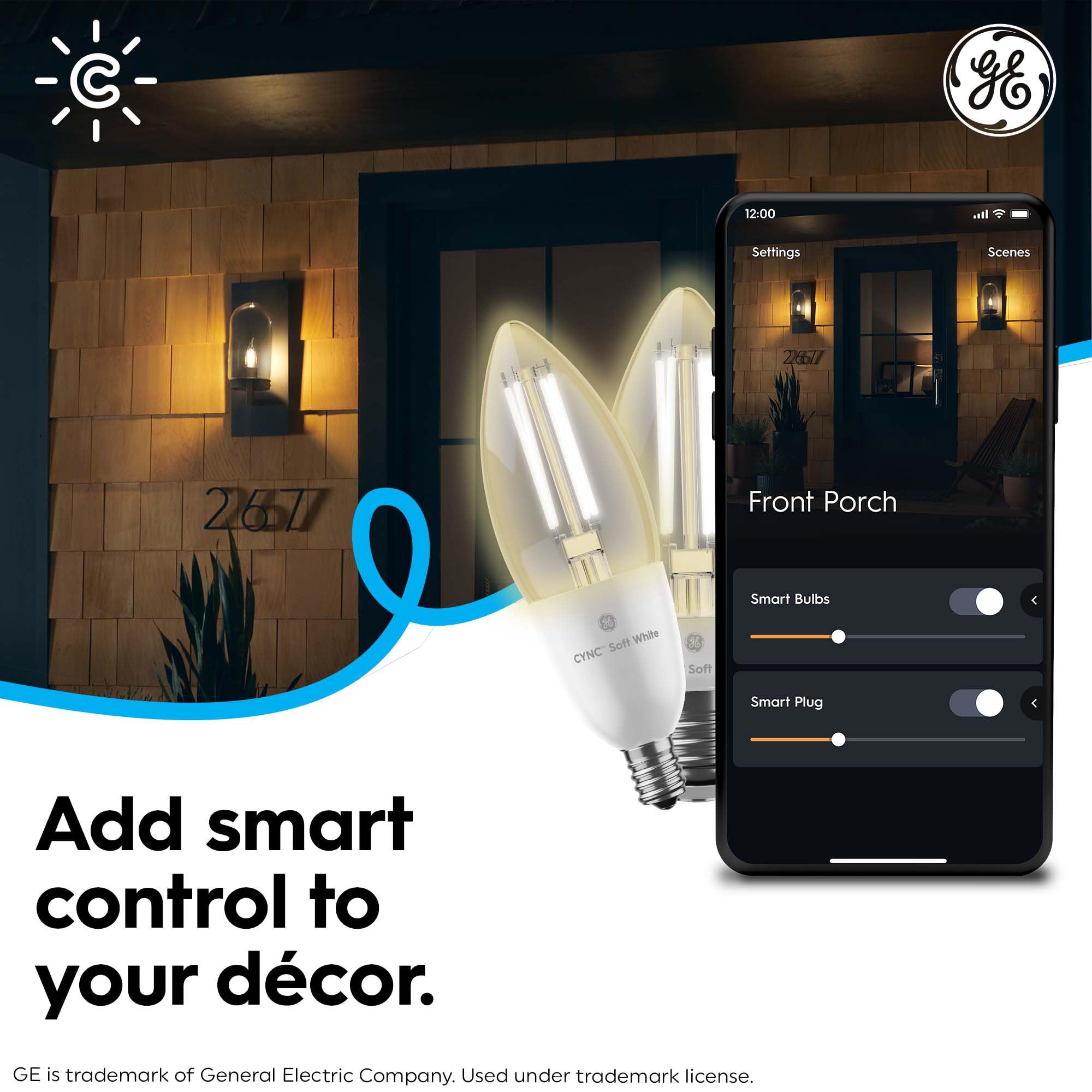 GE CYNC Smart LED Light Bulb, B11 Candle Light Bulb, Works with Amazon Alexa and Google Home, WiFi Light, 60W Equivalent, Soft White, Small Base (Pack of 2)