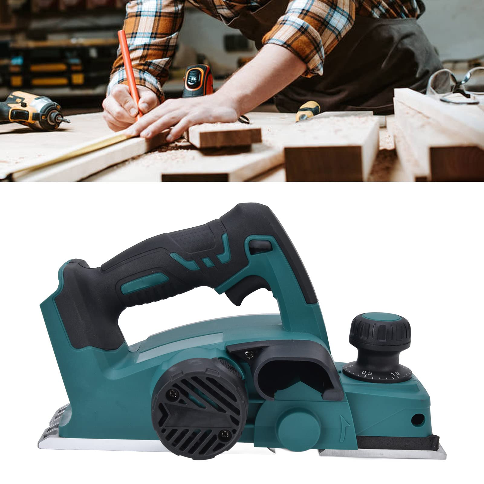 Electric Hand Planer, Cordless 3-1/4" Wood Planer with 2mm Adjustable Planing Depth, 15000r/min Handheld Power Hand Planer for Woodworking, Trimming, Wood Planing, Surface Smoothing