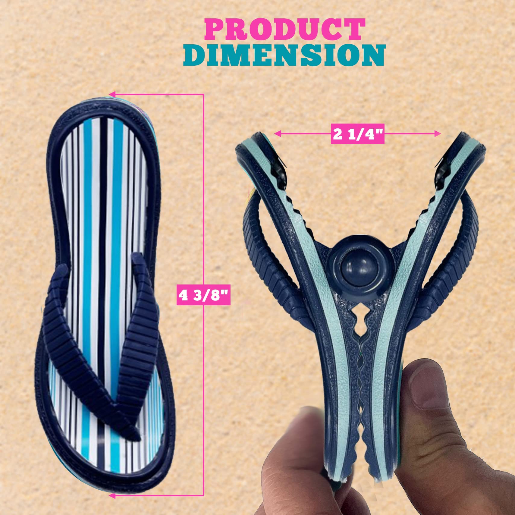 PERFORMORE Flip Flop Beach Towel Clips (Blue Strap), 2-Pack, Portable Towel Holder Clips, Secure Clips for Beach Chairs Deck Patio Pool Boat Cruise Lounge Chair Accessories