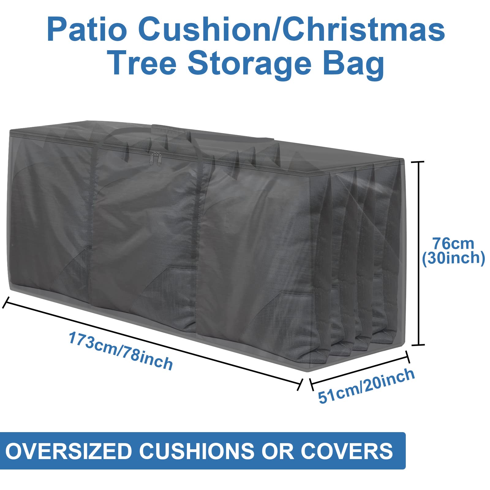 ‎GARPROVM Garden Cushion Storage Bag, 420D Oxford Fabric Waterproof Storage Bags Extra Large Outdoor Cushion Storage Bag with Handle Zipper — Extra Large Storage Bags (173x51x76 cm, Black)