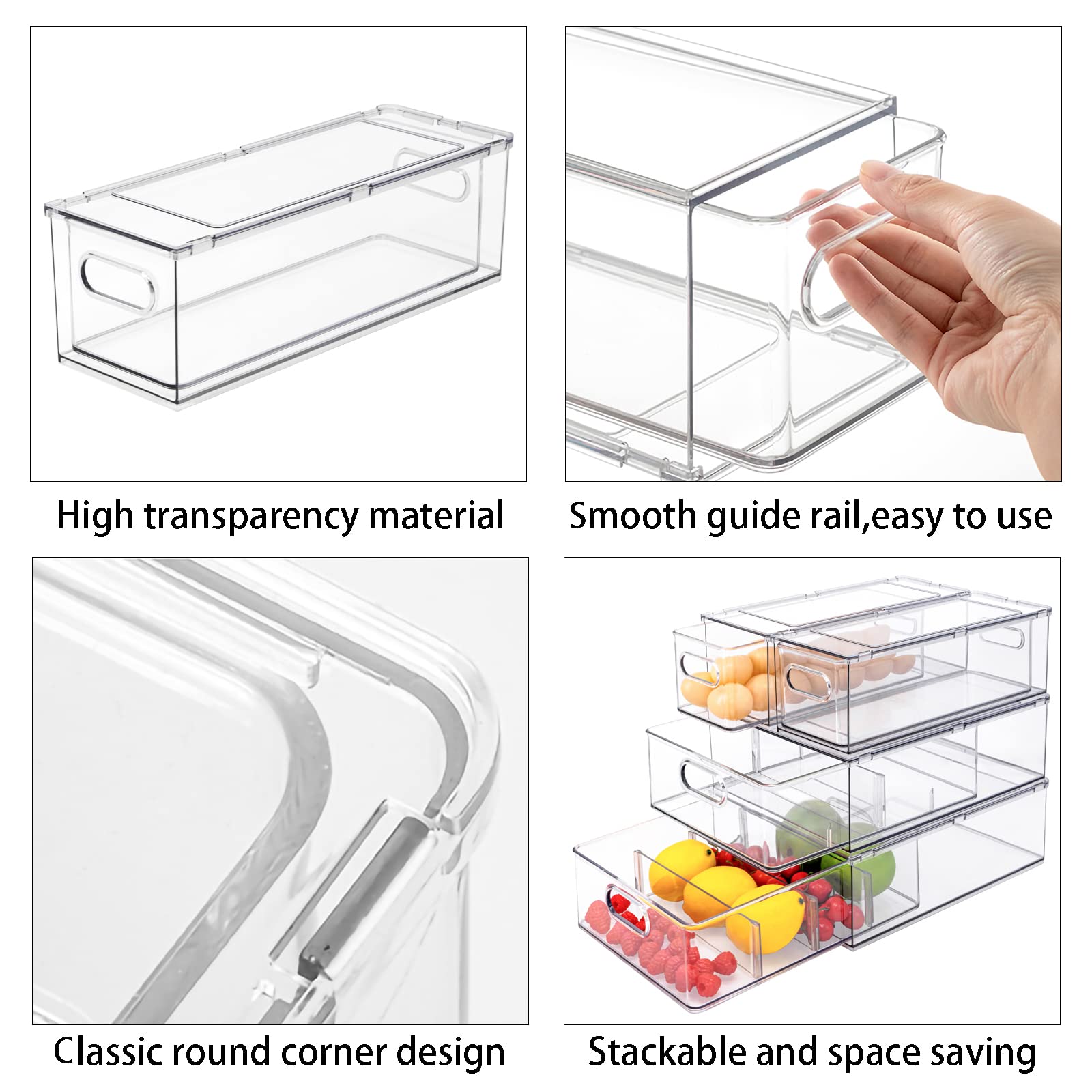 MineSign 3Pack Fridge Organizer Drawer Divider Cube Pull-Out Bins Clear Food Container Refrigerator Storage box Produce Saver for Pantry Kitchen Cabinet