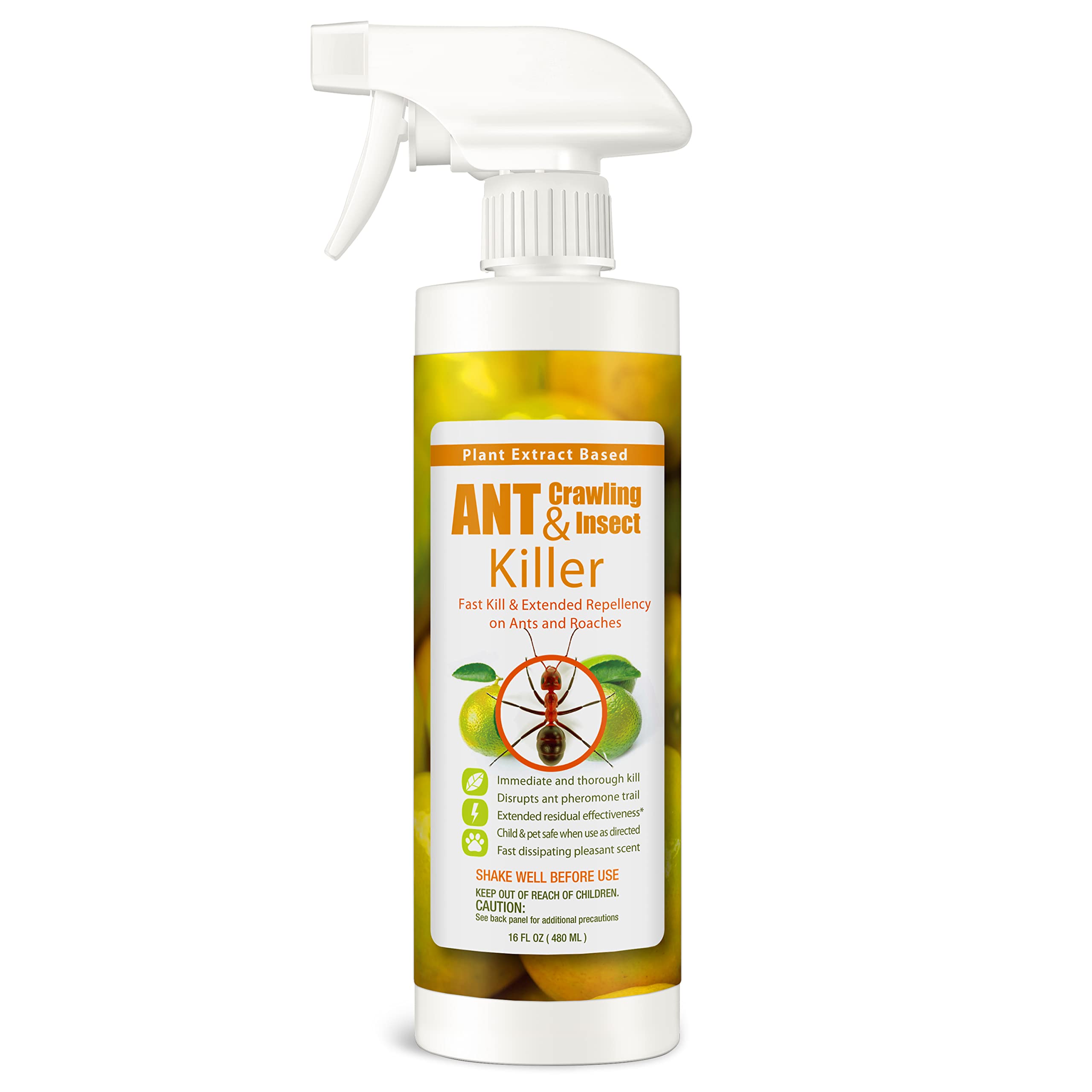 EcoVenger Ant Killer & Crawling Insect Killer (Citrus Scent) 480 ML, Kills Fast in Minutes, Also Kills Spiders, Centipedes & More, Repels with Residual, Natural & Non-Toxic, Safe for Children & Pets