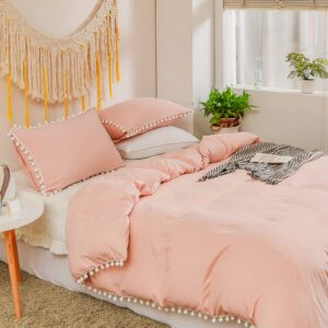 Peach Duvet Cover Full Farmhouse Bedding Set Peach Soft Feel Natural Wrinkled Bedding Set 1 Duvet Cover 2 Pillowcases (No Comforter)