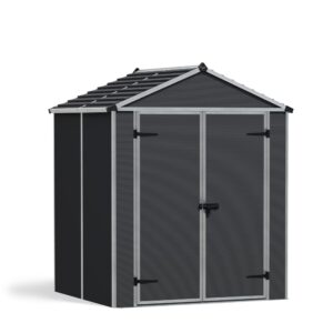 Palram - Canopia Rubicon Storage Shed, 6'x10' DIY Backyard Shed, Gray Polycarbonate Panels and Aluminum Frame, Sheds & Outdoor Storage for Lawn Mower, Bike, Garden Tools, Outdoor Storage Box Shed