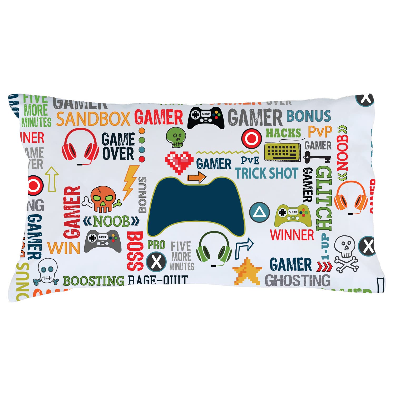 Personalized Planet Video Gamer Icon Pillowcase with Custom Name Printed | Fun Bedroom Décor for Children | Standard Queen Size Pillow Cover | 20x31