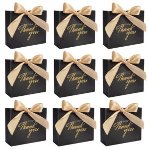 dechisy 24pack small thank you gift bag party favor bags treat boxes with gold bow ribbon, black paper gift bags bulk for wedding baby shower business party supplies