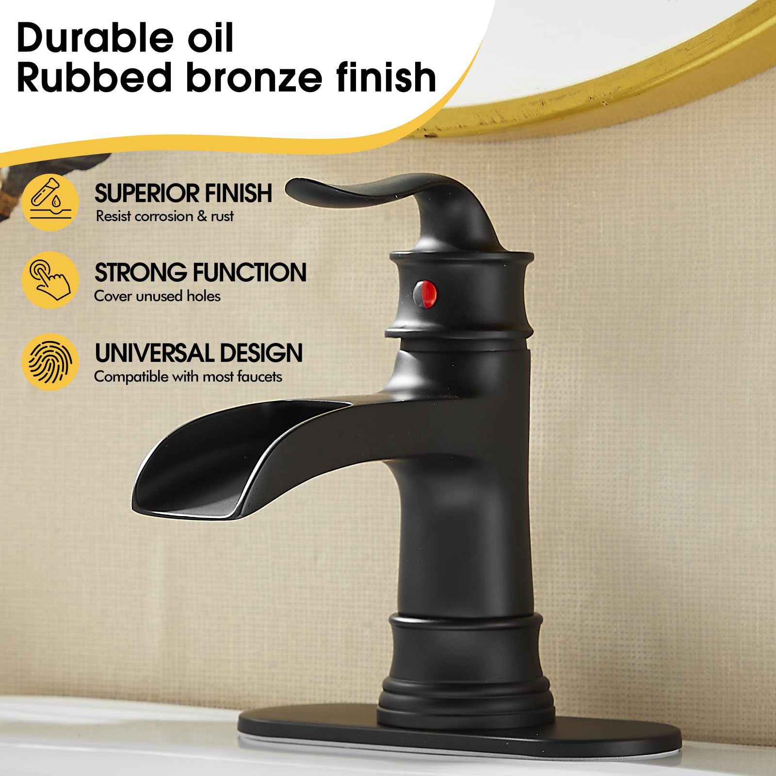 FRANSITON Waterfall Faucet Bathroom Faucet Single Handle One Hole Oil Rubbed Bronze Finish Large Spout Lavatory Faucets Oil Rubbed Bronze Waterfall Faucet (Matte Black)